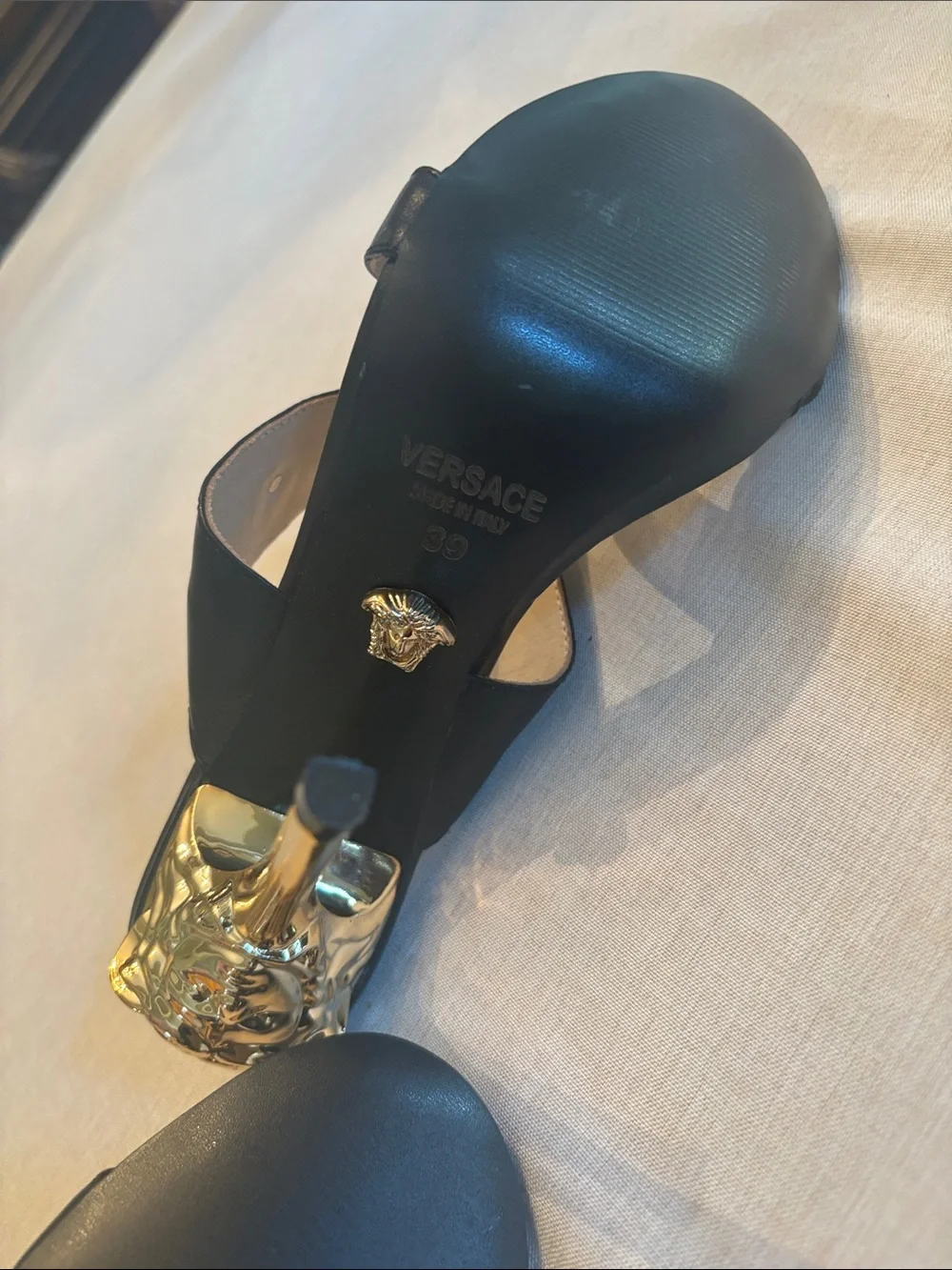 Versace Black Leather Crystal Medallion Slide Heels ( COPY) - Picture 7 of 7